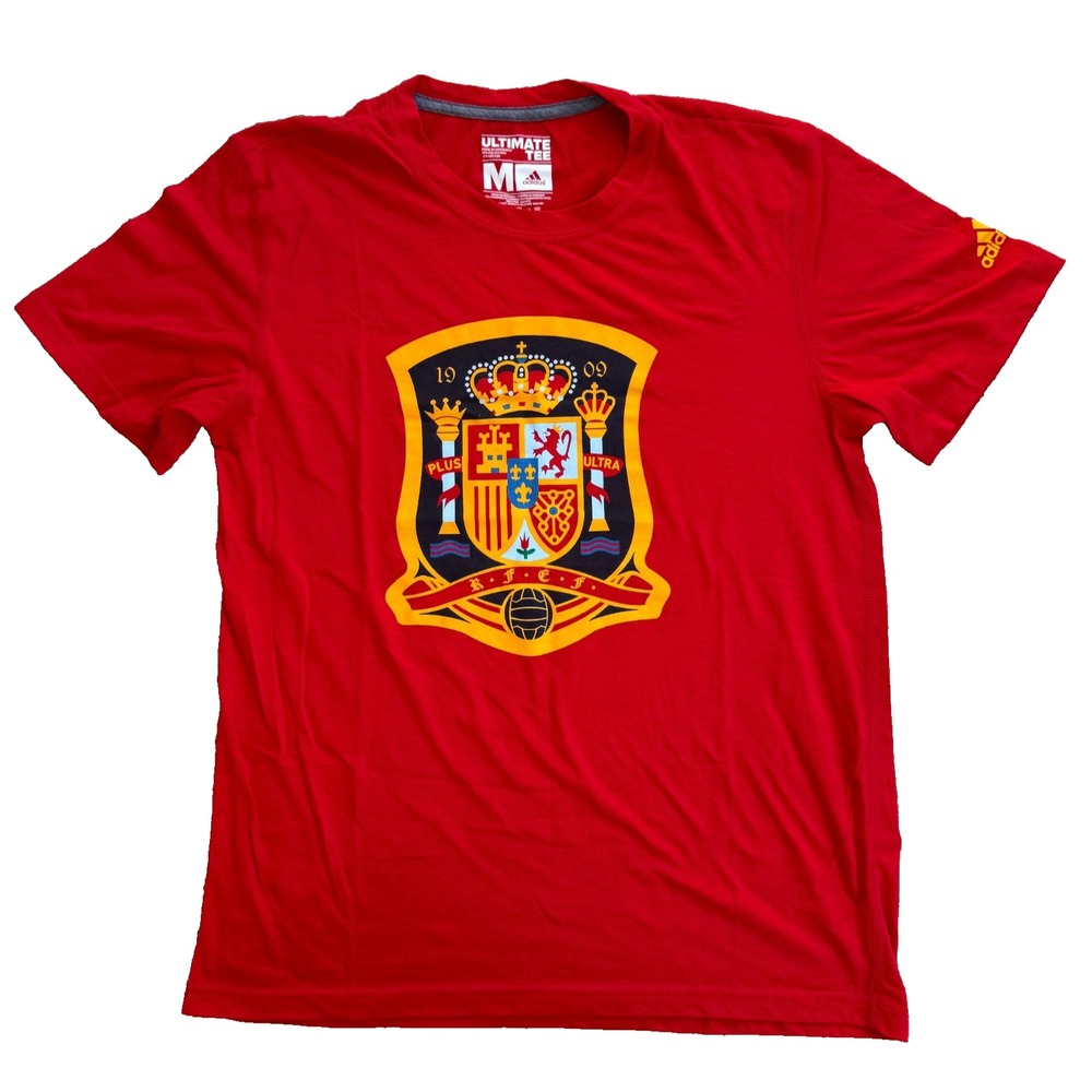 Adidas T-Shirt Mens Medium Red Spain RFEF Soccer Crest Ultimate Tee